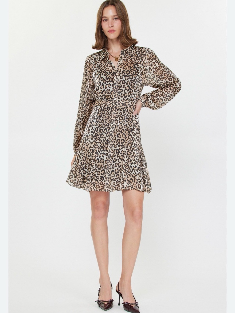 LOFT Leopard Print Long-Sleeve Dress - Brown/Black